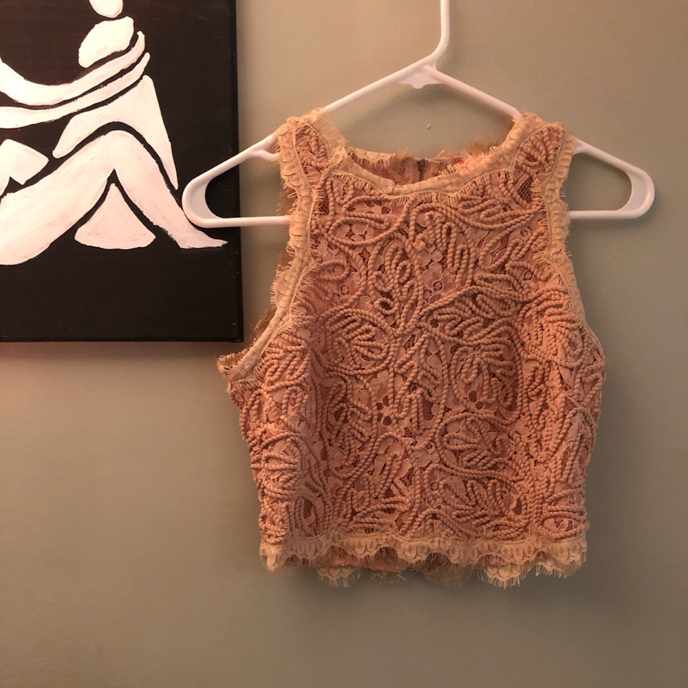 Pink Lace Detailed Crop Top